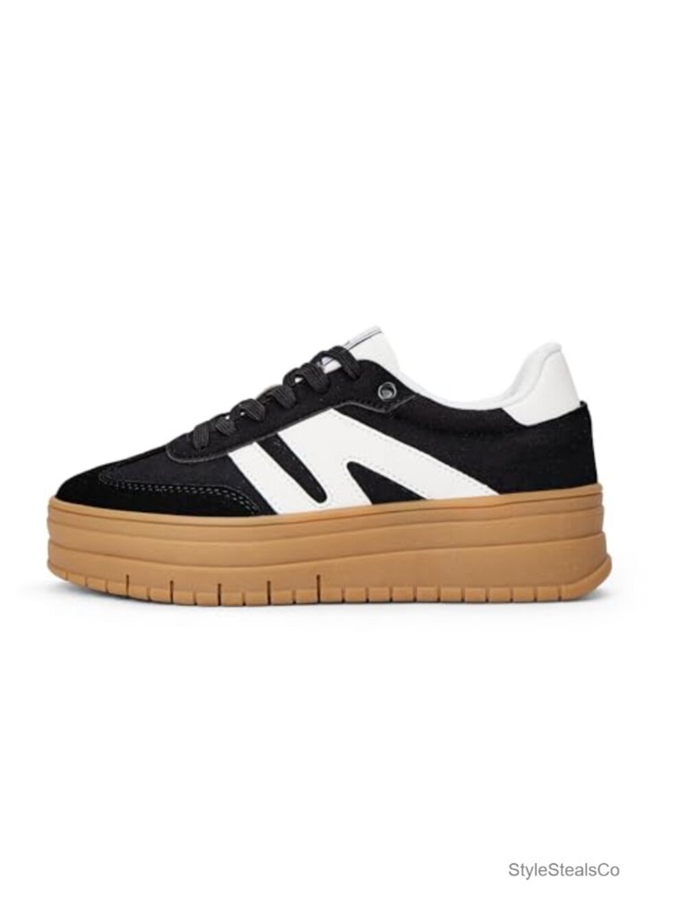 Suede Faux Leather Platform Sneakers Lace-Up Skate Shoes